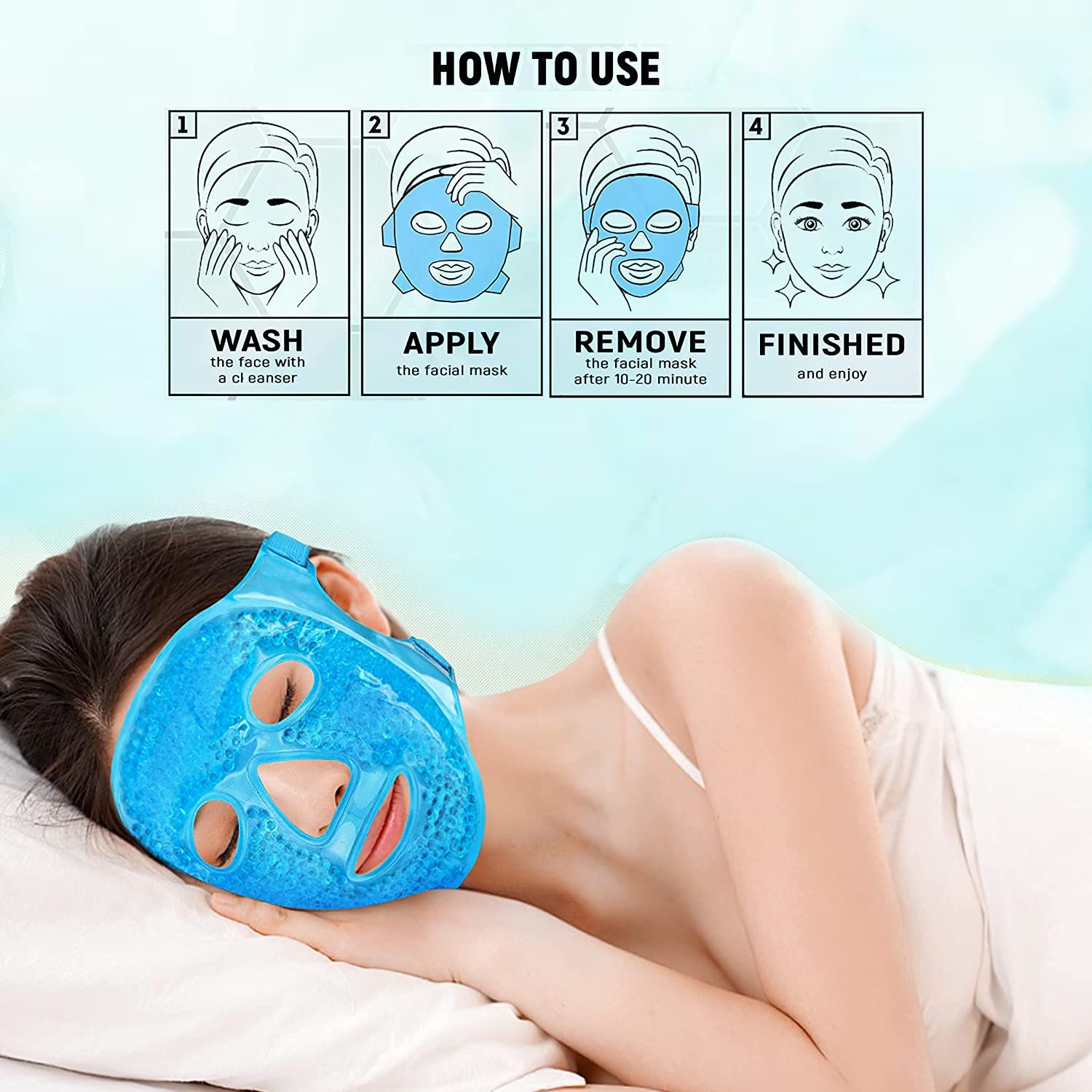 aphrodite PA フェイスマスク 青 Zureni Full Face Mask Cooling Gel Beads Reusable Facial Eye Cold